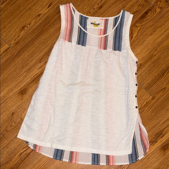 Anthropologie Little Yellow Button Striped Cotton Tank - Picture 2 of 8